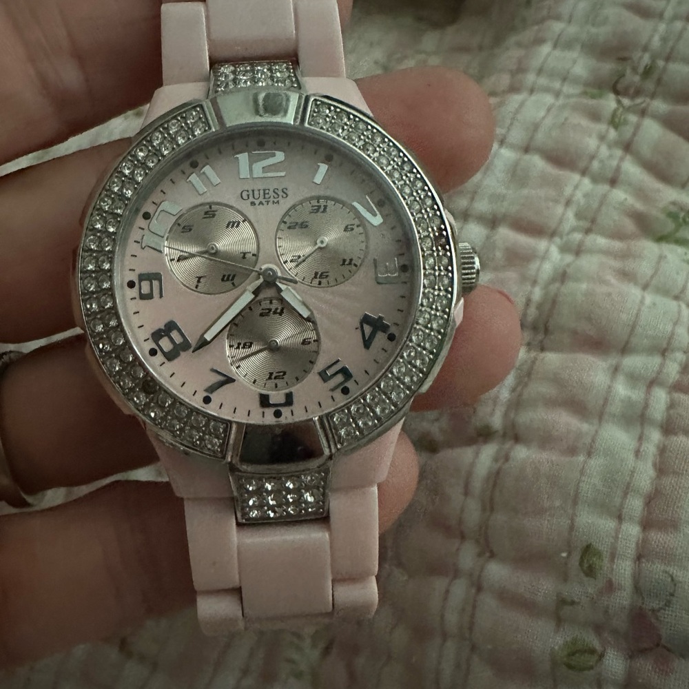 Guess Women's Watch with Pink Band and Silver Details